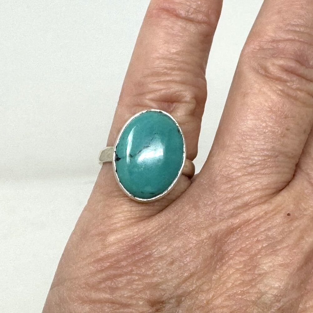 Sterling Silver Ring with Oval Boho Turquoise Gemstone